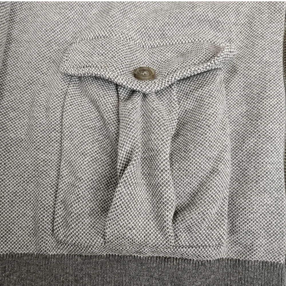 Banana Republic Cardigan Sweater XL Two Tone Gray Bird's Eye Knit Mock Neck Zip